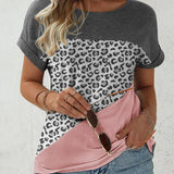 Leopard Round Neck Short Sleeve T-Shirt - Opulent EmpireLeopard Round Neck Short Sleeve T-ShirtOpulent Empire