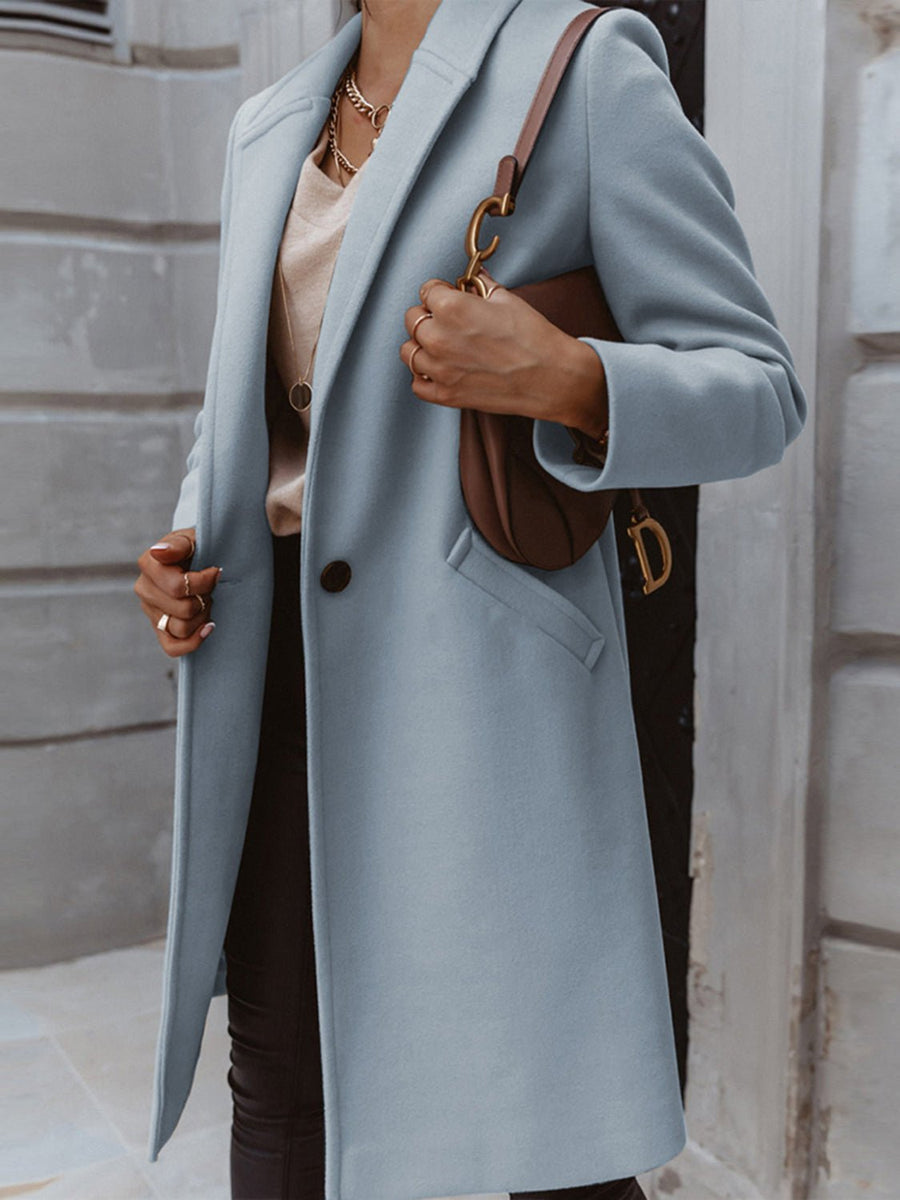 Long Sleeve Longline Coat with Pockets - Opulent EmpireLong Sleeve Longline Coat with PocketsOpulent Empire