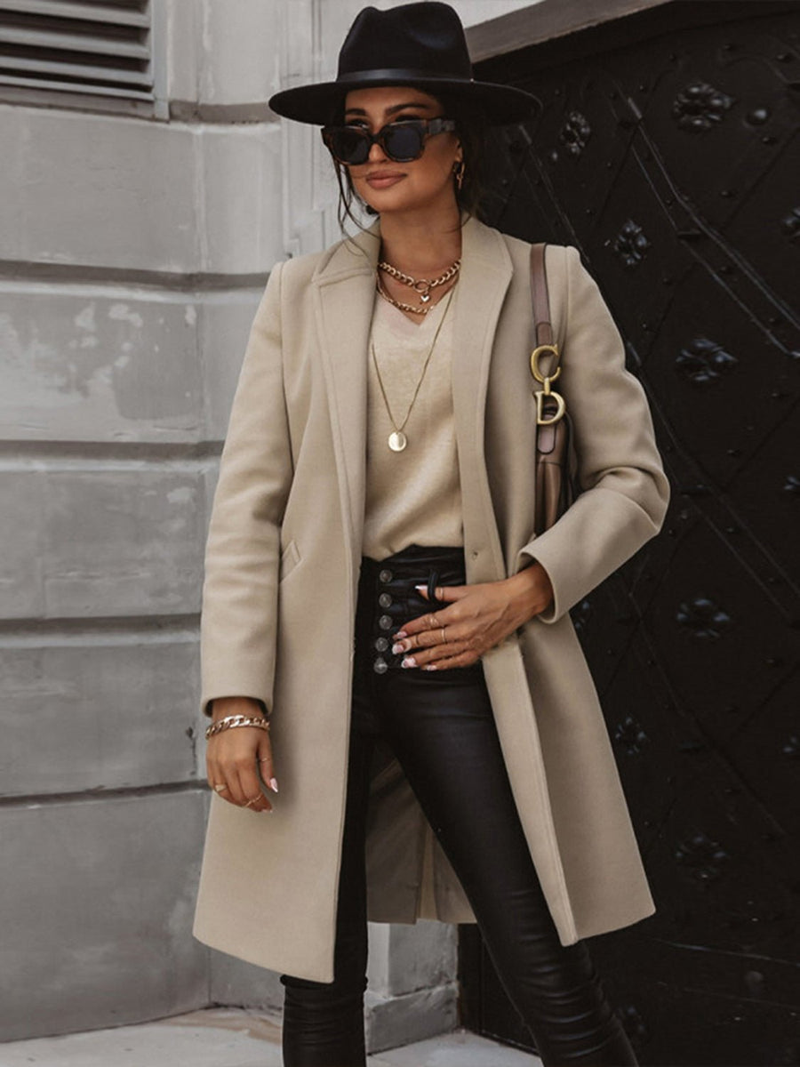 Long Sleeve Longline Coat with Pockets - Opulent EmpireLong Sleeve Longline Coat with PocketsOpulent Empire