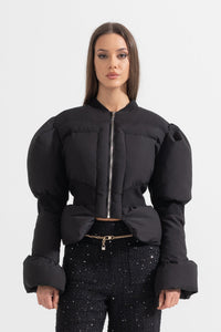 Galatea — Cropped Puffer Jacket With Fitted Waistline - Black