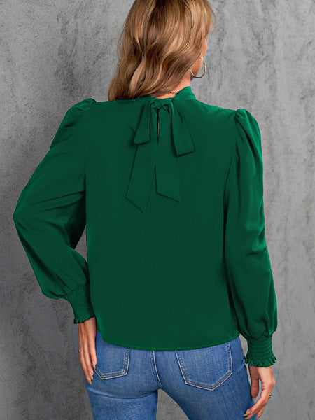 Mock Neck Puff Sleeve Blouse - Opulent EmpireMock Neck Puff Sleeve BlouseOpulent Empire