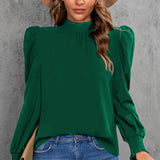 Mock Neck Puff Sleeve Blouse - Opulent EmpireMock Neck Puff Sleeve BlouseOpulent Empire