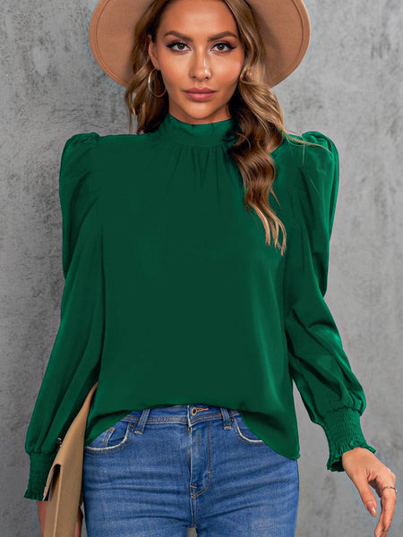 Mock Neck Puff Sleeve Blouse - Opulent EmpireMock Neck Puff Sleeve BlouseOpulent Empire