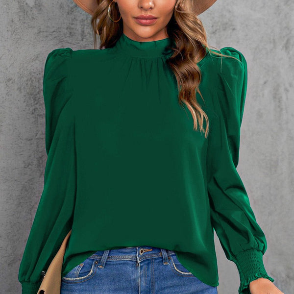 Mock Neck Puff Sleeve Blouse - Opulent EmpireMock Neck Puff Sleeve BlouseOpulent Empire