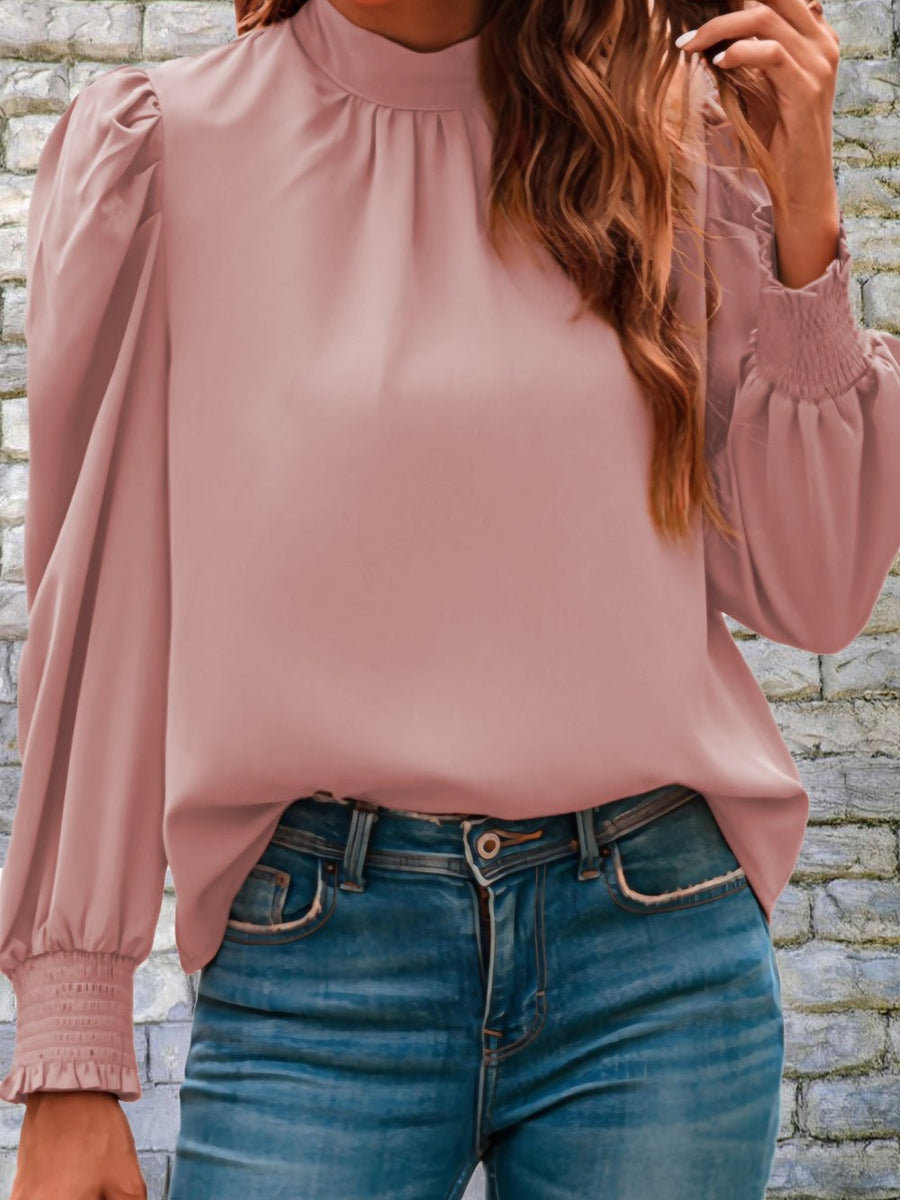 Mock Neck Puff Sleeve Blouse - Opulent EmpireMock Neck Puff Sleeve BlouseOpulent Empire