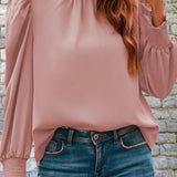 Mock Neck Puff Sleeve Blouse - Opulent EmpireMock Neck Puff Sleeve BlouseOpulent Empire