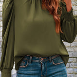 Mock Neck Puff Sleeve Blouse - Opulent EmpireMock Neck Puff Sleeve BlouseOpulent Empire