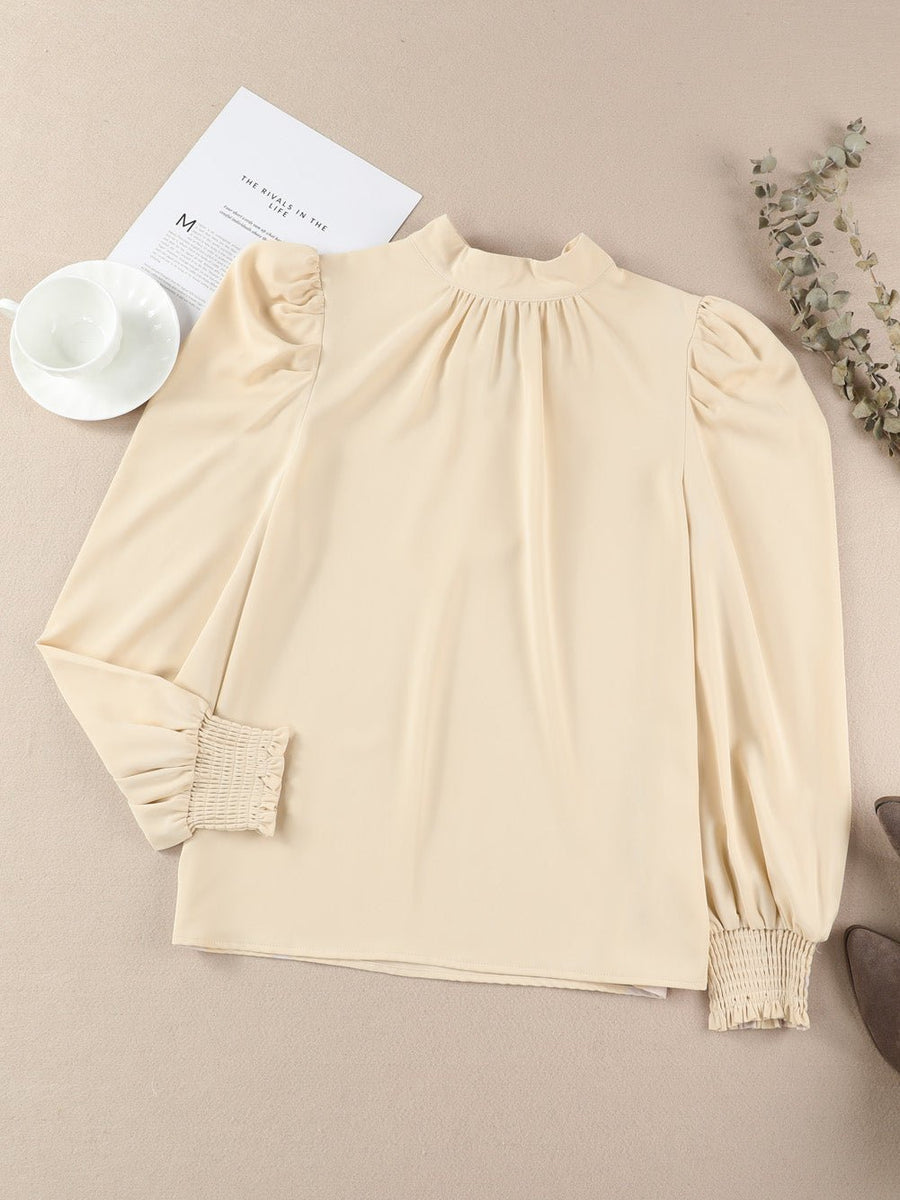 Mock Neck Puff Sleeve Blouse - Opulent EmpireMock Neck Puff Sleeve BlouseOpulent Empire