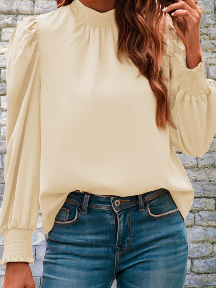 Mock Neck Puff Sleeve Blouse - Opulent EmpireMock Neck Puff Sleeve BlouseOpulent Empire