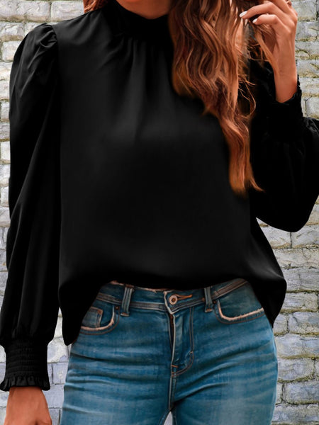 Mock Neck Puff Sleeve Blouse - Opulent EmpireMock Neck Puff Sleeve BlouseOpulent Empire