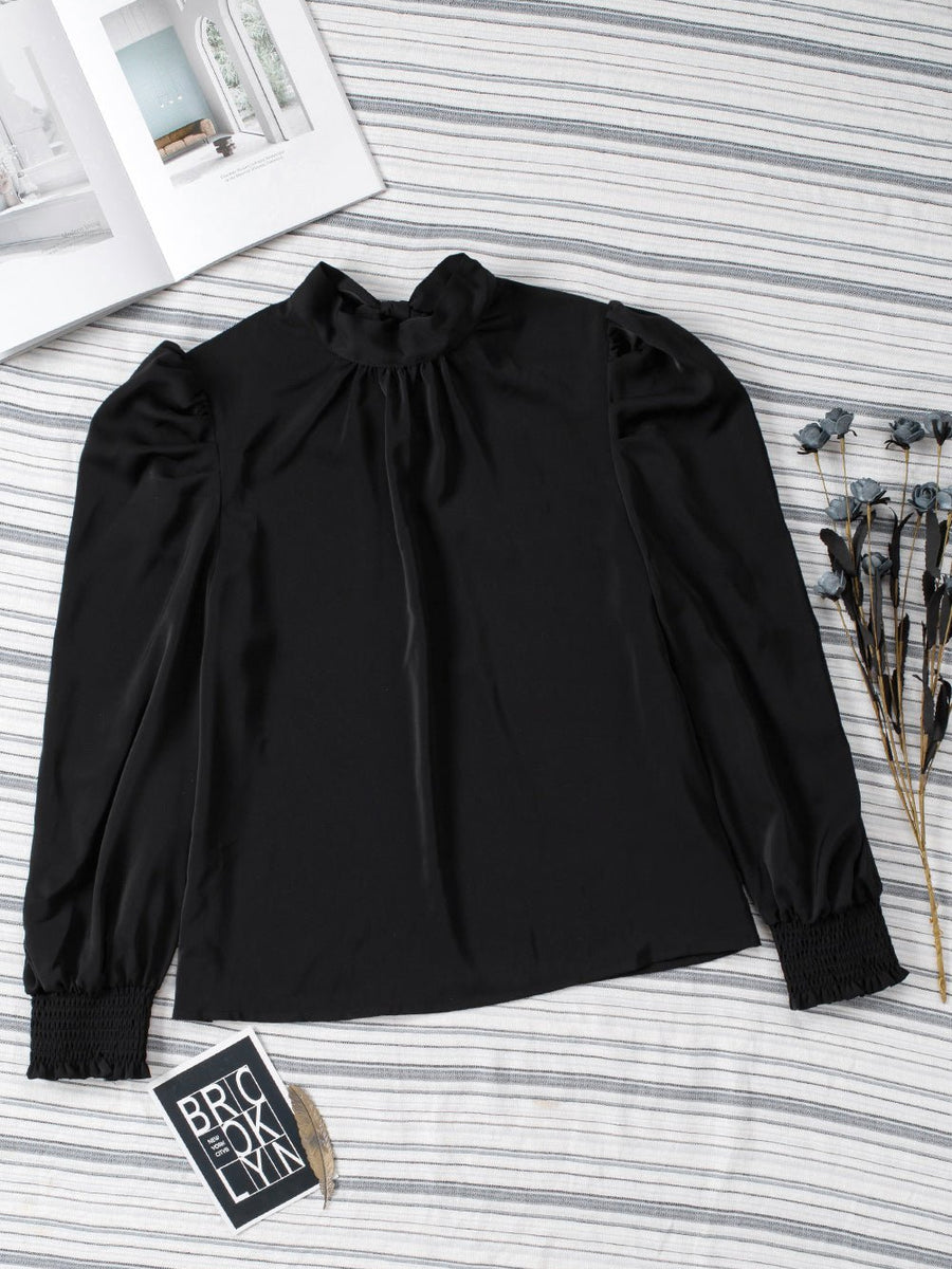 Mock Neck Puff Sleeve Blouse - Opulent EmpireMock Neck Puff Sleeve BlouseOpulent Empire