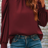 Mock Neck Puff Sleeve Blouse - Opulent EmpireMock Neck Puff Sleeve BlouseOpulent Empire