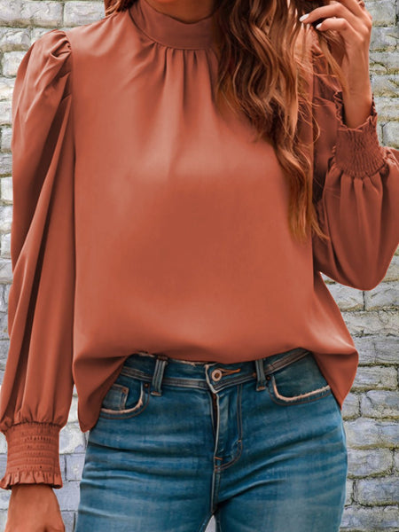 Mock Neck Puff Sleeve Blouse - Opulent EmpireMock Neck Puff Sleeve BlouseOpulent Empire