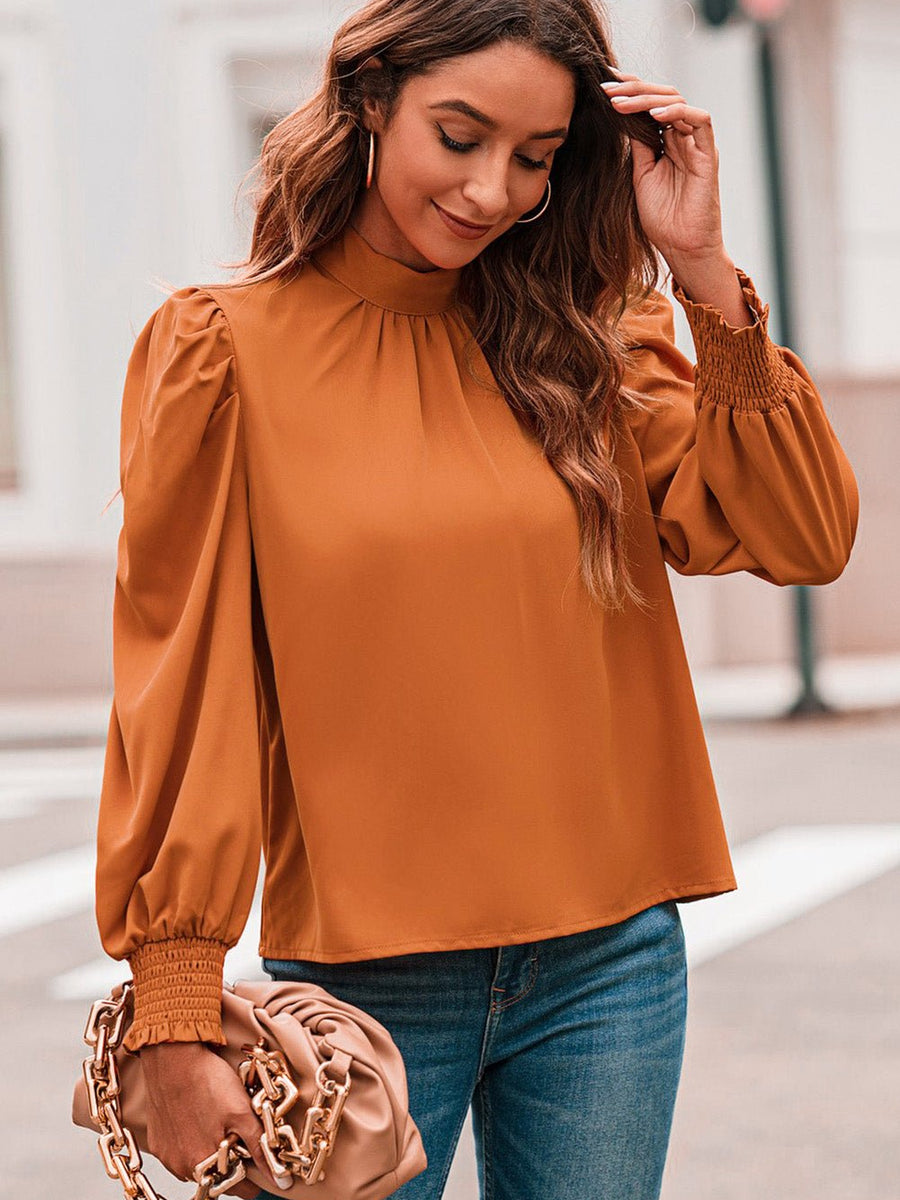 Mock Neck Puff Sleeve Blouse - Opulent EmpireMock Neck Puff Sleeve BlouseOpulent Empire