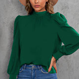 Mock Neck Puff Sleeve Blouse - Opulent EmpireMock Neck Puff Sleeve BlouseOpulent Empire