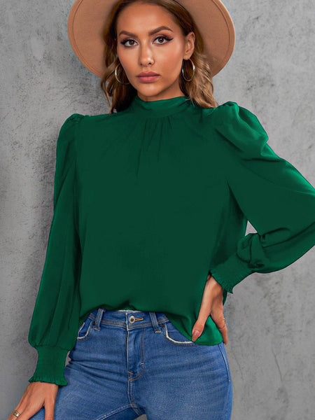 Mock Neck Puff Sleeve Blouse - Opulent EmpireMock Neck Puff Sleeve BlouseOpulent Empire