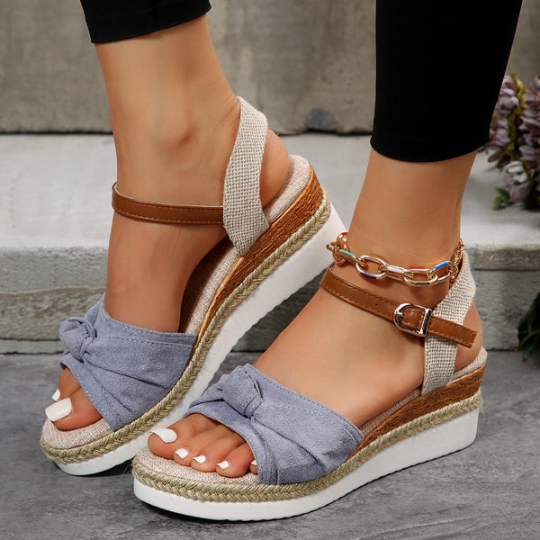 New Thick-soled Bow Sandals Summer Fashion Casual Linen Buckle Wedges Shoes For Women - Opulent EmpireNew Thick-soled Bow Sandals Summer Fashion Casual Linen Buckle Wedges Shoes For WomenOpulent Empire4