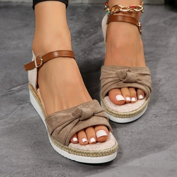 New Thick-soled Bow Sandals Summer Fashion Casual Linen Buckle Wedges Shoes For Women - Opulent EmpireNew Thick-soled Bow Sandals Summer Fashion Casual Linen Buckle Wedges Shoes For WomenOpulent Empire4