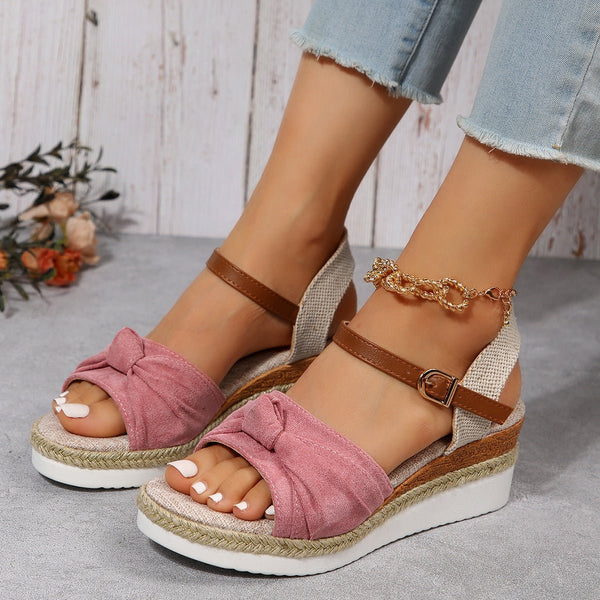 New Thick-soled Bow Sandals Summer Fashion Casual Linen Buckle Wedges Shoes For Women - Opulent EmpireNew Thick-soled Bow Sandals Summer Fashion Casual Linen Buckle Wedges Shoes For WomenOpulent Empire4