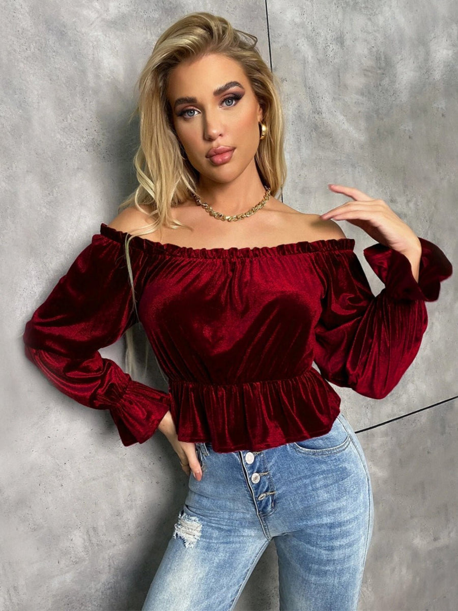 Off-Shoulder Flounce Sleeve Blouse - Opulent EmpireOff-Shoulder Flounce Sleeve BlouseOpulent Empire