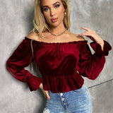 Off-Shoulder Flounce Sleeve Blouse - Opulent EmpireOff-Shoulder Flounce Sleeve BlouseOpulent Empire