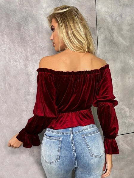 Off-Shoulder Flounce Sleeve Blouse - Opulent EmpireOff-Shoulder Flounce Sleeve BlouseOpulent Empire