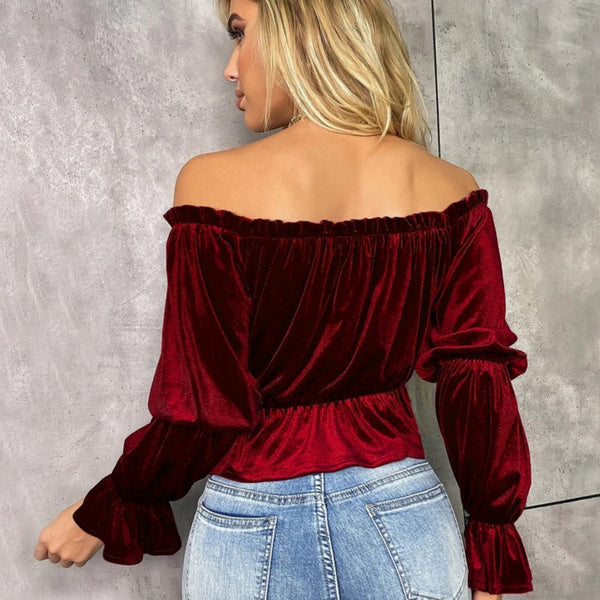 Off-Shoulder Flounce Sleeve Blouse - Opulent EmpireOff-Shoulder Flounce Sleeve BlouseOpulent Empire