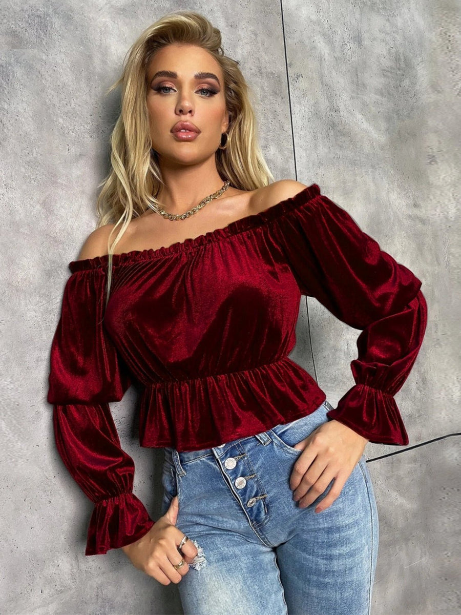 Off-Shoulder Flounce Sleeve Blouse - Opulent EmpireOff-Shoulder Flounce Sleeve BlouseOpulent Empire