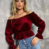 Off-Shoulder Flounce Sleeve Blouse - Opulent EmpireOff-Shoulder Flounce Sleeve BlouseOpulent Empire