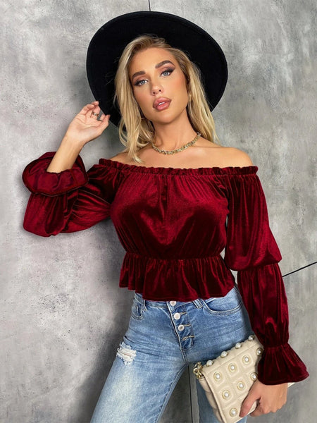 Off-Shoulder Flounce Sleeve Blouse - Opulent EmpireOff-Shoulder Flounce Sleeve BlouseOpulent Empire