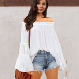 Off-Shoulder Frill Trim Blouse - Opulent EmpireOff-Shoulder Frill Trim BlouseOpulent Empire