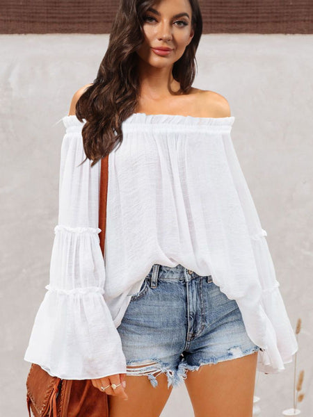 Off-Shoulder Frill Trim Blouse - Opulent EmpireOff-Shoulder Frill Trim BlouseOpulent Empire