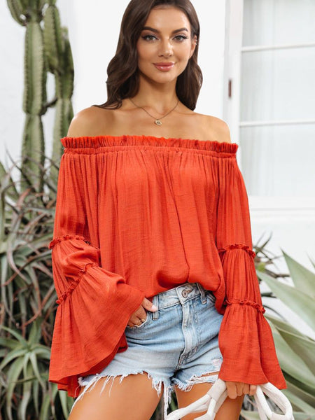 Off-Shoulder Frill Trim Blouse - Opulent EmpireOff-Shoulder Frill Trim BlouseOpulent Empire