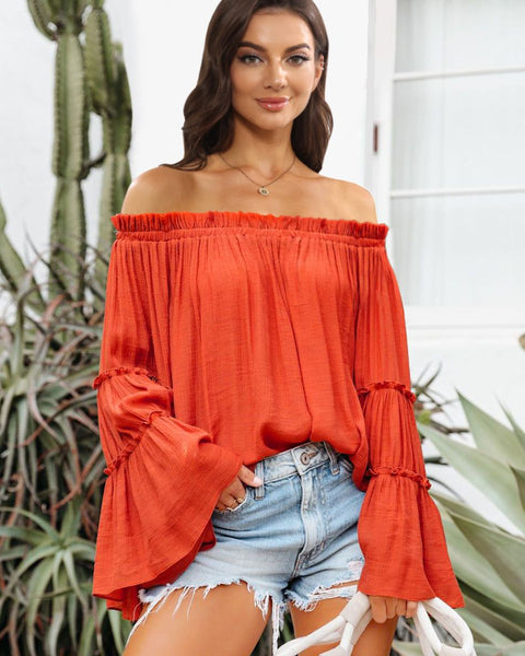 Off-Shoulder Frill Trim Blouse - Opulent EmpireOff-Shoulder Frill Trim BlouseOpulent Empire