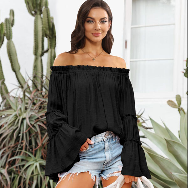 Off-Shoulder Frill Trim Blouse - Opulent EmpireOff-Shoulder Frill Trim BlouseOpulent Empire