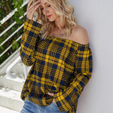 Off-Shoulder Striped Long Sleeve T-Shirt - Opulent EmpireOff-Shoulder Striped Long Sleeve T-ShirtOpulent Empire