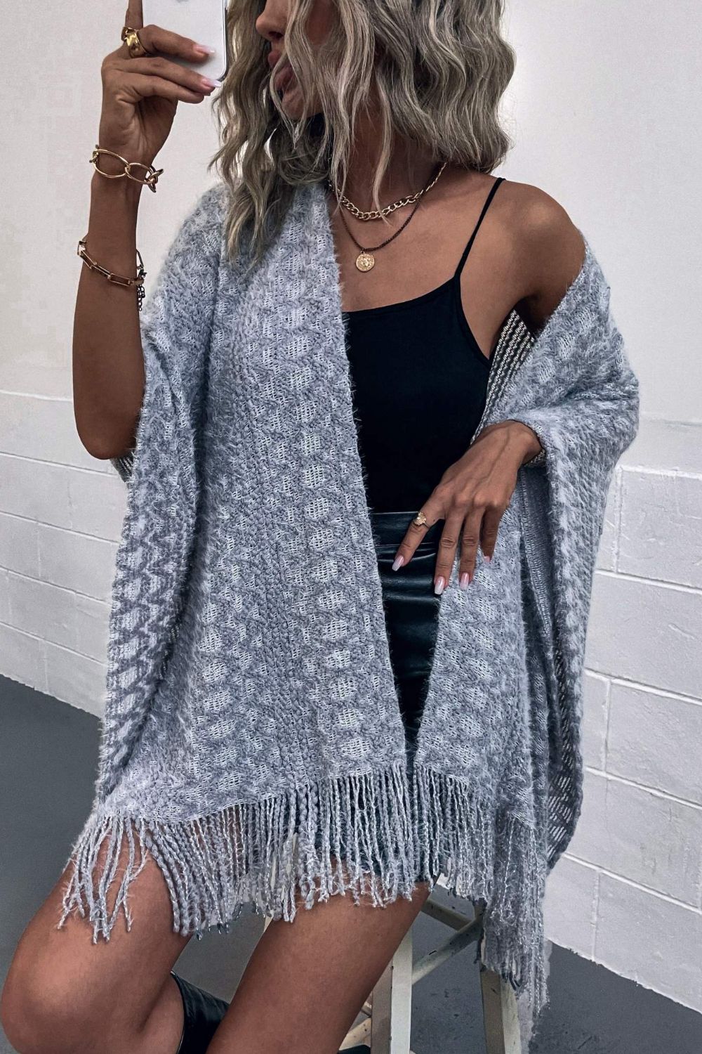 Open Front Fringe Hem Poncho - Opulent EmpireOpen Front Fringe Hem PonchoOpulent EmpireClothing