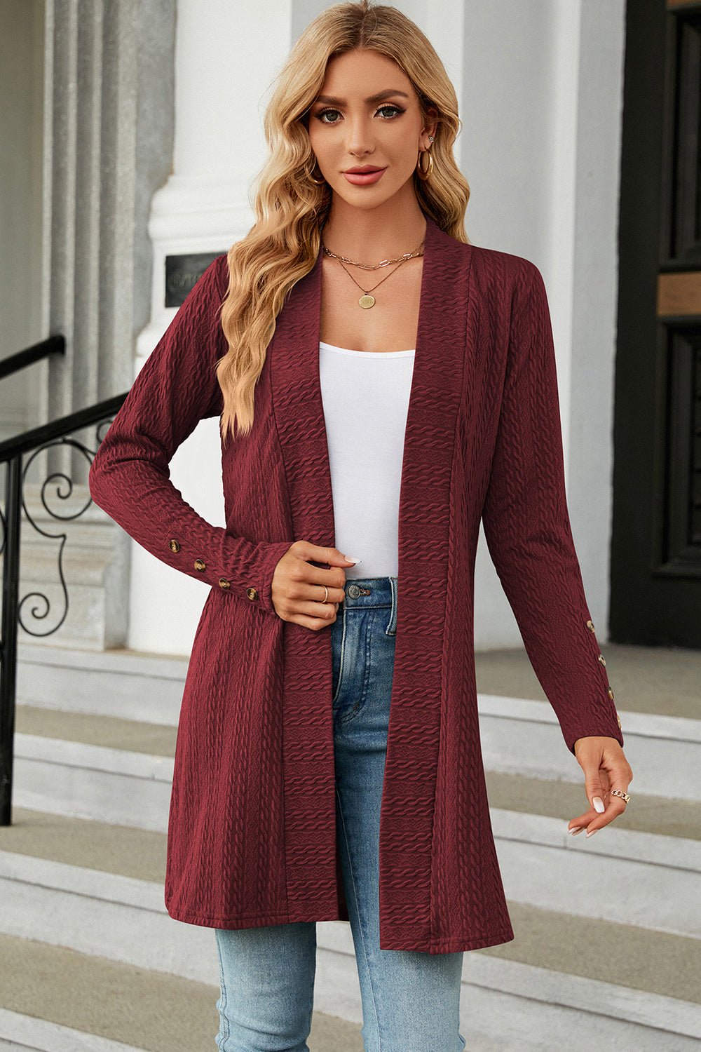 Open Front Long Sleeve Cardigan - Opulent EmpireOpen Front Long Sleeve CardiganOpulent Empire