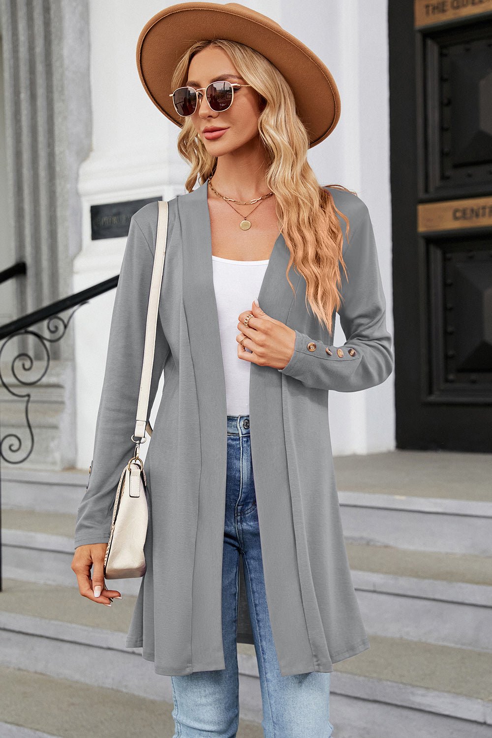 Open Front Long Sleeve Cardigan - Opulent EmpireOpen Front Long Sleeve CardiganOpulent Empire