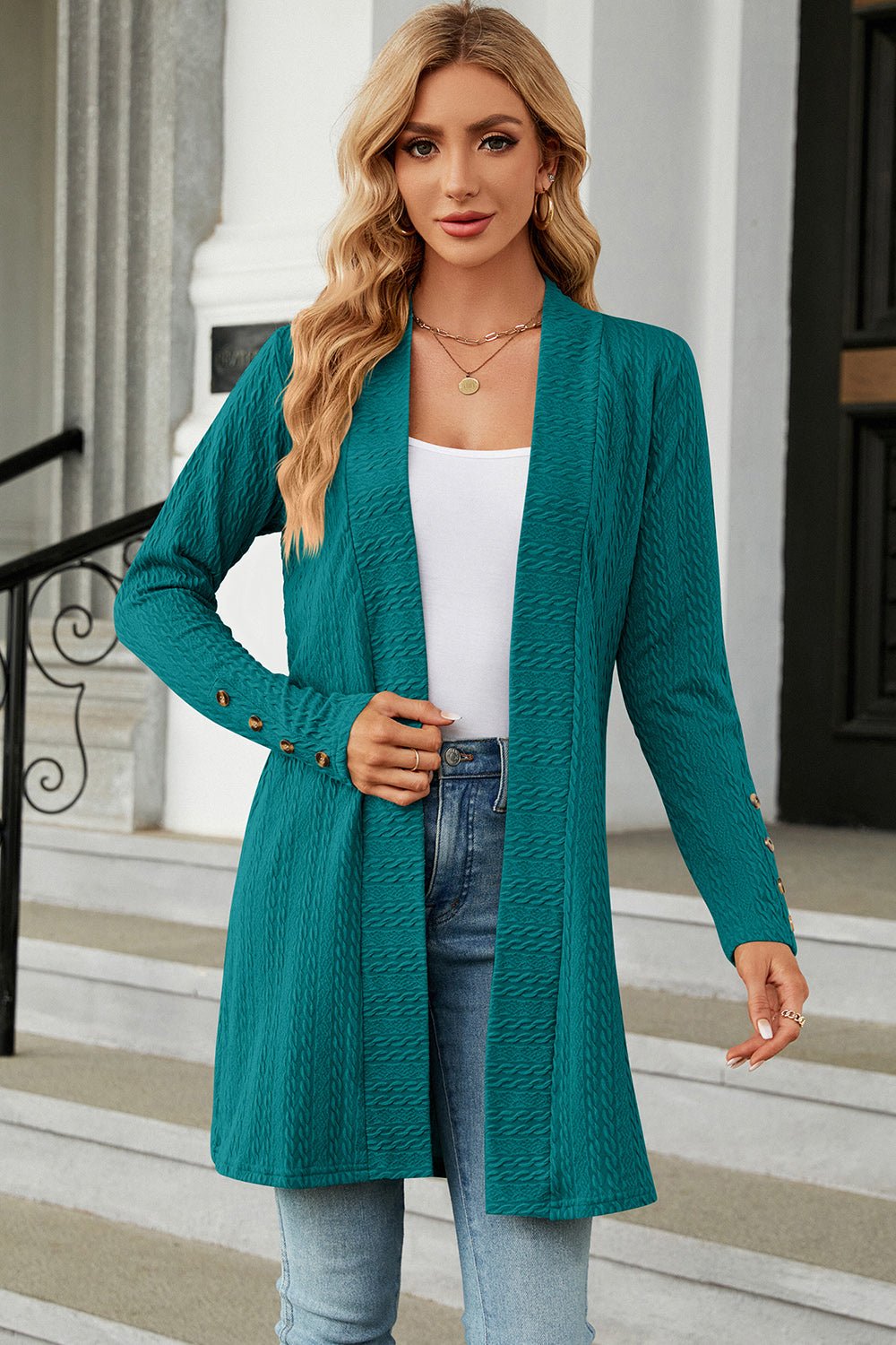 Open Front Long Sleeve Cardigan - Opulent EmpireOpen Front Long Sleeve CardiganOpulent Empire