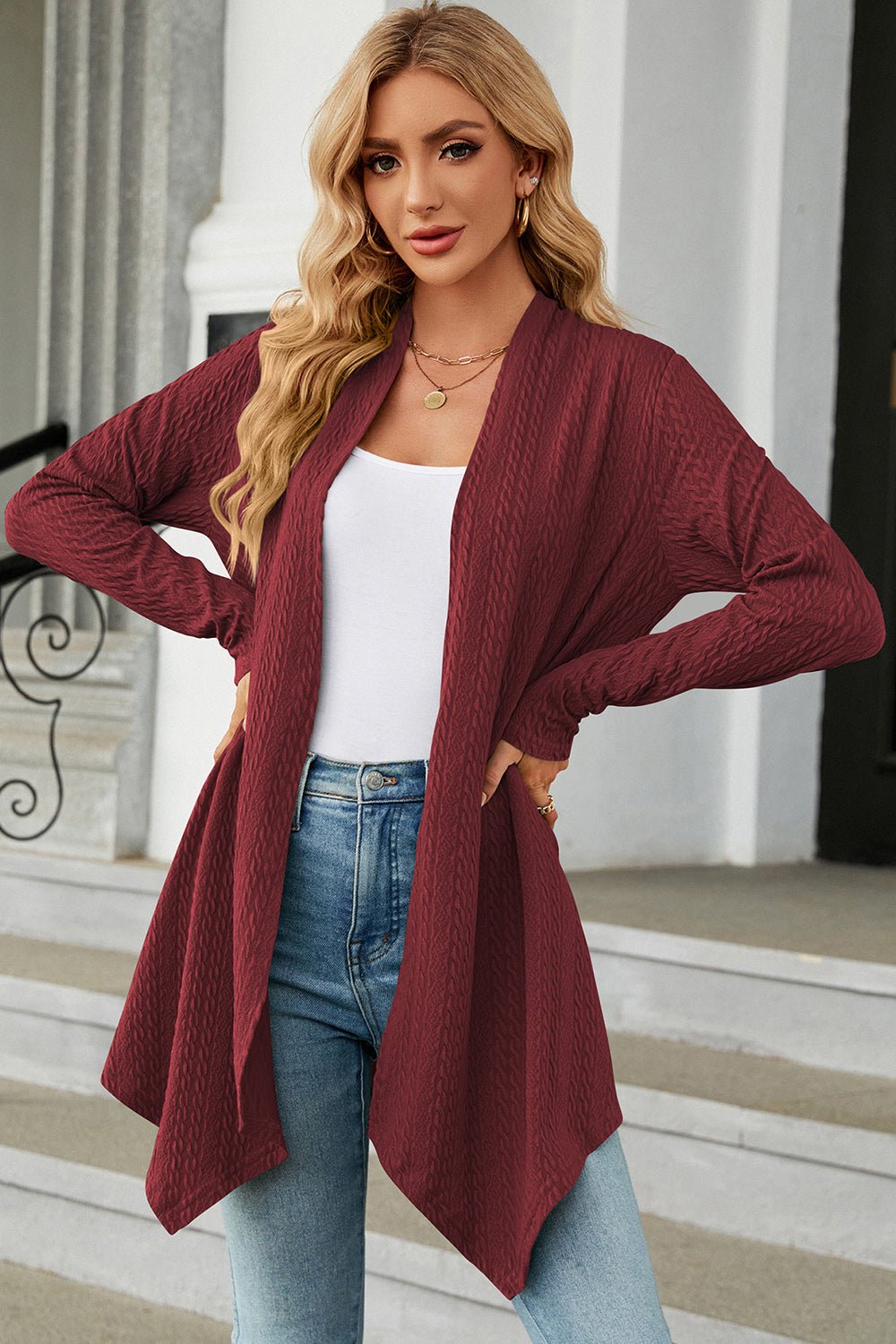 Open Front Long Sleeve Cardigan - Opulent EmpireOpen Front Long Sleeve CardiganOpulent Empire