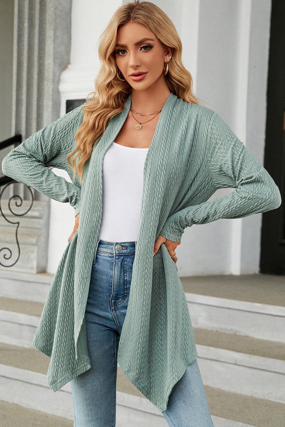 Open Front Long Sleeve Cardigan - Opulent EmpireOpen Front Long Sleeve CardiganOpulent Empire