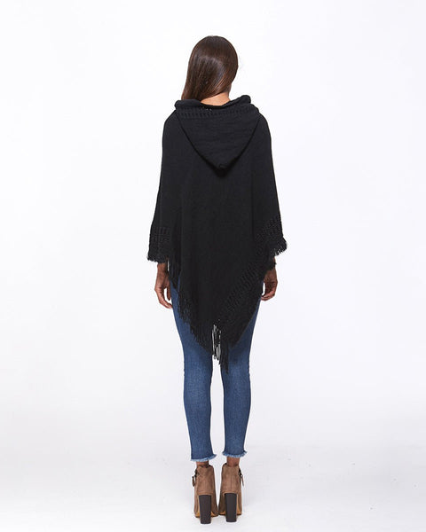 Openwork Fringe Hem Hooded Poncho - Opulent EmpireOpenwork Fringe Hem Hooded PonchoOpulent EmpireClothing