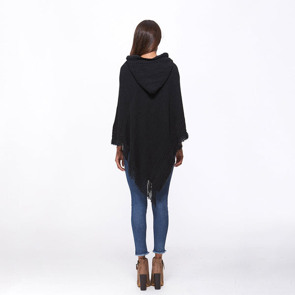 Openwork Fringe Hem Hooded Poncho - Opulent EmpireOpenwork Fringe Hem Hooded PonchoOpulent EmpireClothing