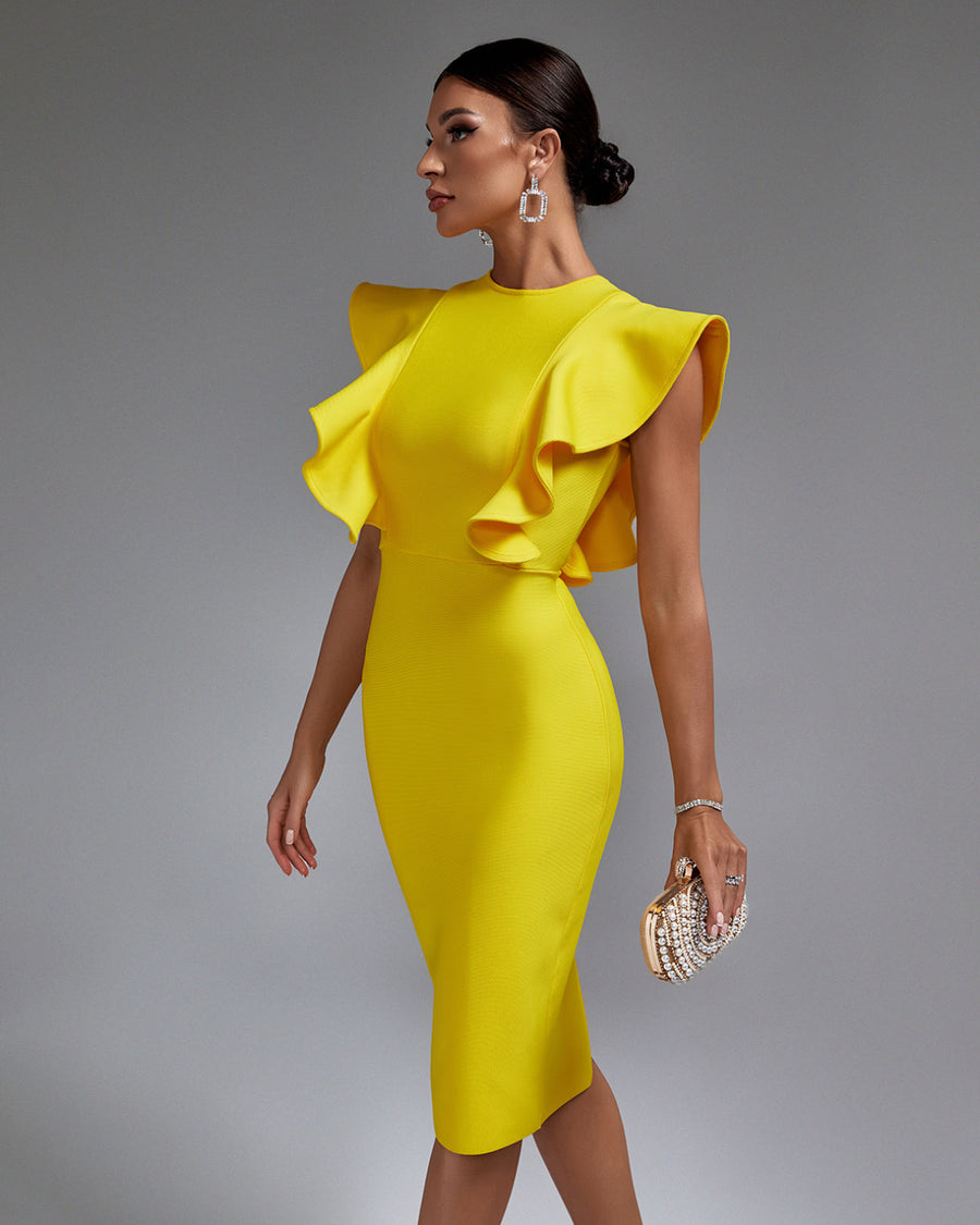 Quintessa Beaumont — Chic Ruffle-Trimmed Midi Dress, alternate view 2