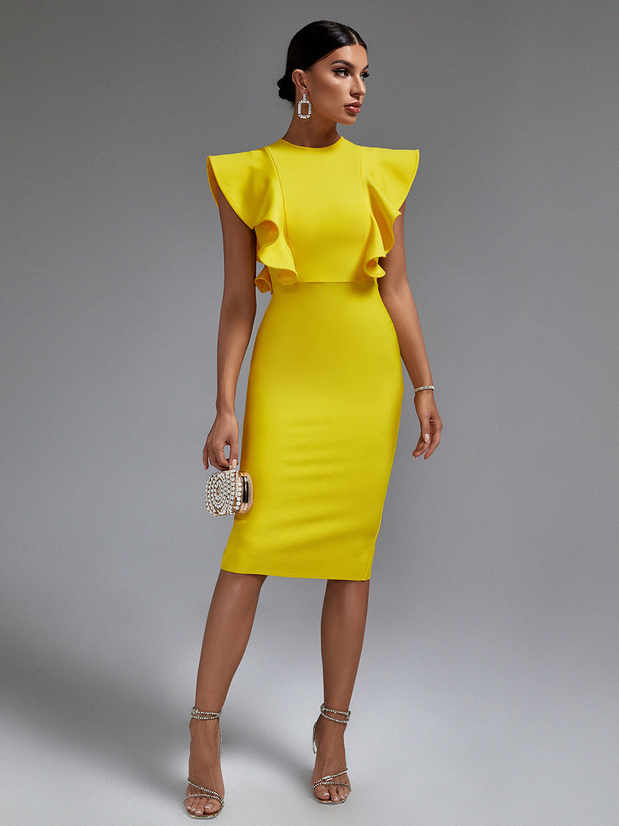 Chic Ruffle-Trimmed Midi Dress for a Stunning Look