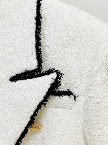 Black & White Tweed Gold Button Blazer