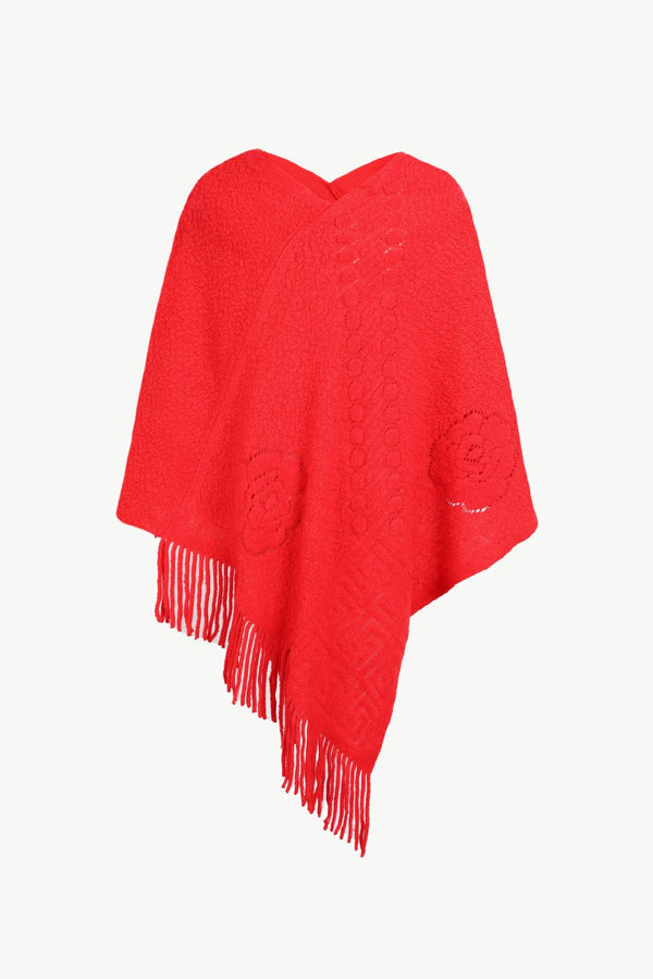 Pearl Trim Fringe Hem Poncho - Opulent EmpirePearl Trim Fringe Hem PonchoOpulent EmpireClothing