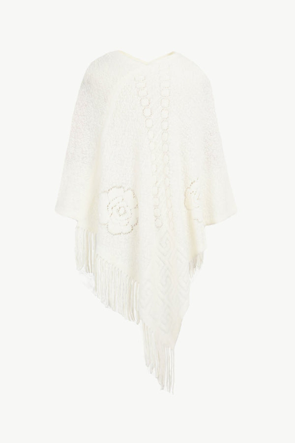 Pearl Trim Fringe Hem Poncho - Opulent EmpirePearl Trim Fringe Hem PonchoOpulent EmpireClothing