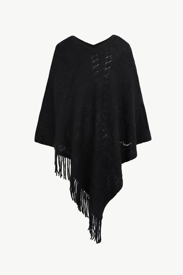 Pearl Trim Fringe Hem Poncho - Opulent EmpirePearl Trim Fringe Hem PonchoOpulent EmpireClothing